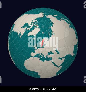 Schweden auf der Karte. Der Globus dreht sich um Schweden. Land auf der Weltkarte. Farbpalette Teal Pale Mint. Stock Vektor