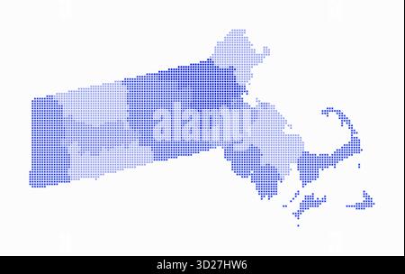 Massachusetts gepunktete Karte. Digitale Karte des Zustands auf weißem Hintergrund. Massachusetts-Form mit quadratischen Punkten. Farbige Punkte. Stock Vektor