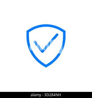 Blaues Schild mit weißem Häkchen, das Sicherheitszulassungsschutz und Verifizierungskonzept darstellt, perfekt für die Sicherheit digitaler Designtechnologien Stock Vektor