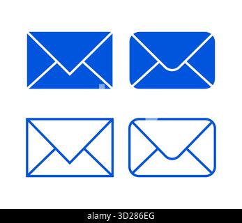Vektorsatz des blauen Symbols für den E-Mail-Posteingang in verschiedenen Formaten ausgefüllt und umrissen Stock Vektor