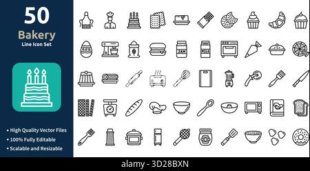 Bäckerei Icon Set im Outline Stil Minimilist und trendiges Icon Set Stock Vektor