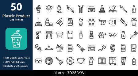 Kunststoff-Produktsymbol im Outline-Stil Minimilist und trendige Icon-Set Stock Vektor