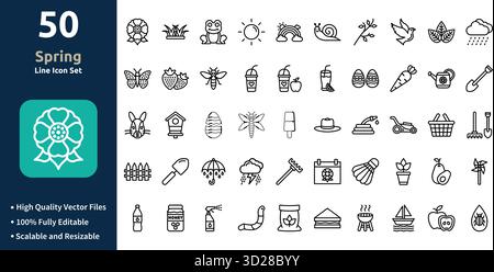 Frühlingssymbole im Outline-Stil Minimilist und trendiges Icon-Set Stock Vektor