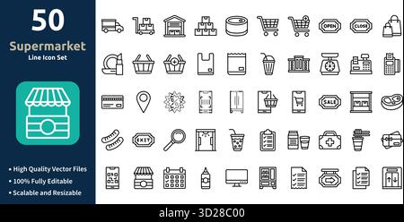 Supermarkt-Icon-Set im Outline-Stil Minimilist und trendiges Icon-Set Stock Vektor
