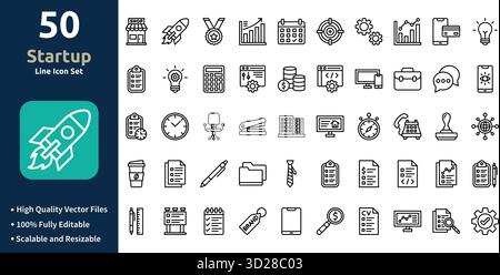 Startsymbole im Outline-Stil Minimilist und trendige Symbolgruppe Stock Vektor