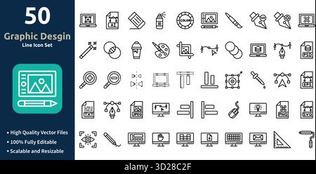Grafikdesgin-Symbolsatz im Outline-Stil Minimilist und trendige Symbolgruppe Stock Vektor