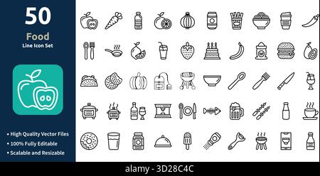 Food Icon Set im Outline-Stil Minimilist und trendiges Icon Set Stock Vektor
