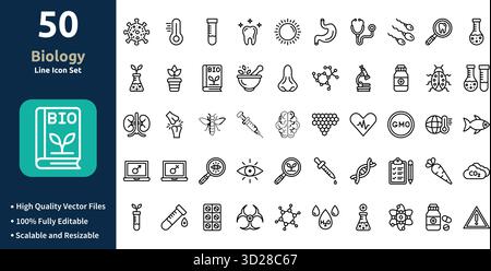 Biologie-Icon-Set im Outline-Stil Minimilist und trendiges Icon-Set Stock Vektor