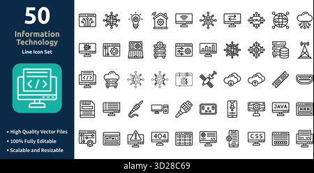 Informationstechnologie-Symbolsatz im Outline-Stil Minimilist und trendiges Symbolset Stock Vektor