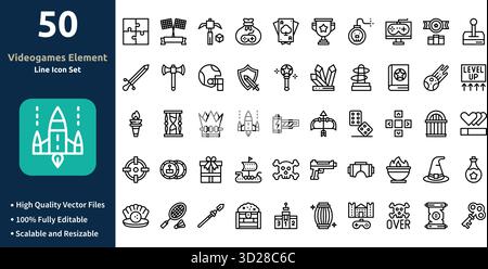 Videogames Element Icon Set im Outline Stil Minimilist und trendige Icon Set Stock Vektor