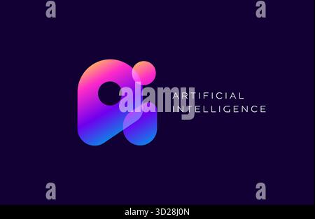 Symbol für AI-Logo. Schaltfläche für künstliche Intelligenz für Web, App, Tool. Schablone für hellen Farbverlauf auf dunkelblauem Hintergrund Stock Vektor