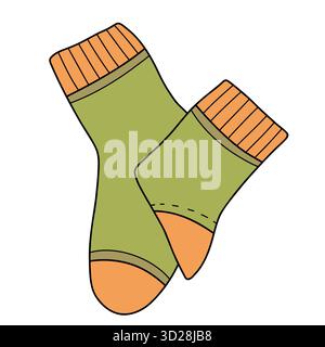 Vektor-Illustration von warmen gestrickten Socken in Grün. Kuschelige und farbenfrohe Winterbekleidung, perfekt für Textildrucke, Modeskizzen und Stock Vektor