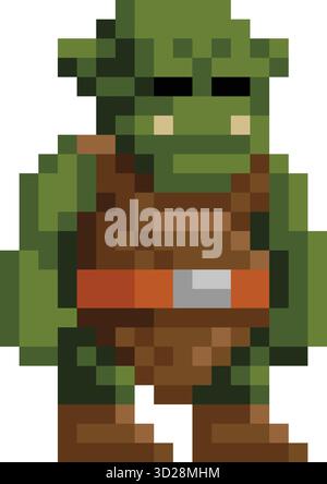 Orc Troll Monster Pixel Art Game Cartoon Charakter Stock Vektor