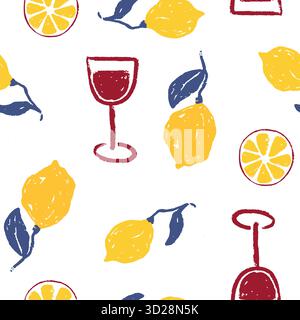 Nahtloses Muster italienische amalfi sizilien Kunst Hand gezeichnete Vektor-Illustration in Grunge grobe Kritzelskizze Stil Elemente. Dolce vita Italien Urlaub am Meer Stock Vektor