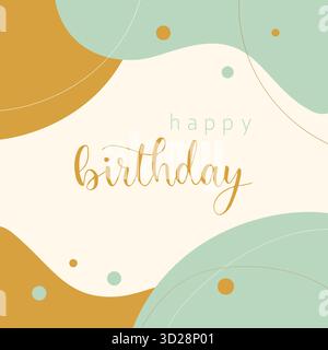 Happy Birthday Poster, Boho-Karte mit abstrakten Formen, Linien und Konfetti, pastellfarbener Hintergrund. Vektorabbildung Stock Vektor