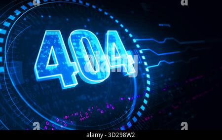 Fehler 404 Seite nicht gefunden. Oops Problemsymbol Digital Concept. Netzwerk, Cybertechnologie und Computerhintergrund abstrakte 3D-Illustration. Stockfoto