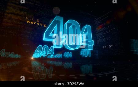 Fehler 404 Seite nicht gefunden. Oops Problemsymbol Digital Concept. Netzwerk, Cybertechnologie und Computerhintergrund abstrakte 3D-Illustration. Stockfoto
