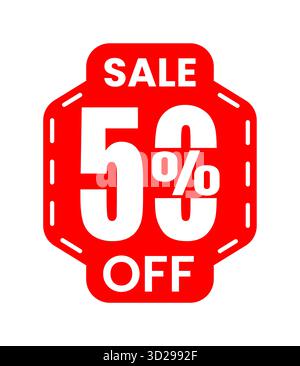 Rotes Verkaufsetikett Vektor-Design zeigt 50 Prozent Rabatt perfekt für Rabattangebote Werbeaktionen Werbemarketing Shop Stock Vektor