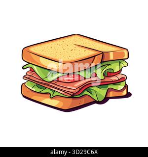 Köstliches Schinkensandwich auf Toast mit Salat und Tomate ist fertig zum Verzehr Stock Vektor