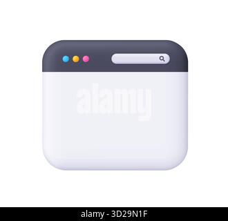 Schwarzweiß-Website, Browserfenster mit Registerkarte und Suchleiste. Benutzeroberfläche, Computersoftware, Web-Entwicklungskonzept. Symbol für 3D-Vektor. Wagen Stock Vektor