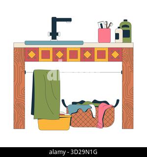 Waschbecken mit Aufbewahrungskorb 2D-Zeichentrickobjekt Stock Vektor