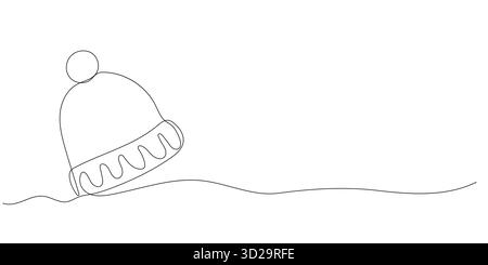 Durchgehende Linienzeichnung des warmen Hutes. Hintergrund einer Zeichnung mit einer Linie. Vektorabbildung. Einzeiliges warmes Hut-Symbol Stock Vektor