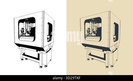 CNC-Fräsmaschine stilisierte Vektorillustrationen Stock Vektor