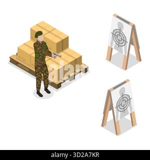 3D Isometrische flache Illustration von Millitärkraft, professionelle Krieger. Punkt 2 Stockfoto