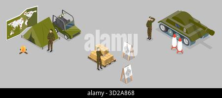 3D Isometrische flache konzeptionelle Illustration der Millitärkraft, professionelle Krieger 3D Isometrische flache konzeptionelle Illustration der Millitärkraft, professionelle Krieger Stockfoto