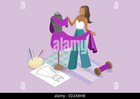 3D Isometrische flache konzeptionelle Illustration von Fashion Designer, Herstellung von handgemachten Kleidung 3D Isometrische flache konzeptionelle Illustration von Fashion Designer, Herstellung von handgemachten Kleidung Stockfoto