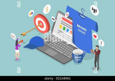 3D Isometrische flache konzeptionelle Illustration von Produkten mit Firmenlogo, Markendesign 3D Isometrische flache konzeptionelle Illustration von Produkten mit Firmenlogo, Markendesign Stockfoto