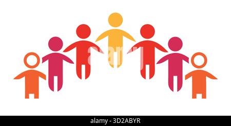 Bunte Menschen-Symbole stehen zusammen in Einheit und Vielfalt auf weißem Hintergrund Stock Vektor