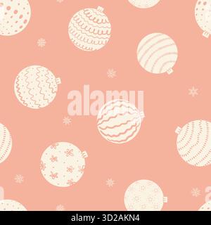Neujahr Ornament werfen nahtlose Vektor Weißes Muster Pfirsichrosa Weihnachten wiederholen Textilverpackung . Vektorabbildung Stock Vektor