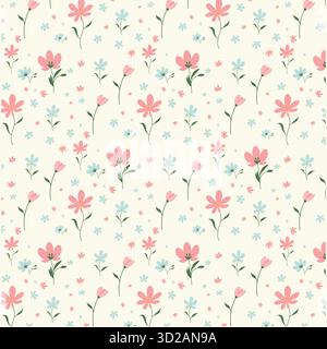 Nahtloses botanisches Muster mit Blumenmuster auf Pastellhintergrund Stock Vektor