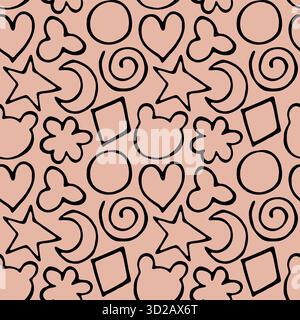 Illustration nahtlose Muster Doodle Hand gezeichnete Herzen Bären Kopf staubigen Rose Hintergrund Stockfoto