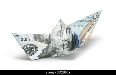 3. 100-US-Dollar-Schein gefaltetes Boot Stockfoto