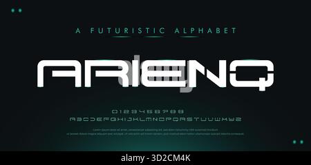 Techno Futuristic Font Alphabet Abstract Digital Schriftart für Sci-Fi, Sport und modernes Logo Design. Vektorabbildung Stock Vektor