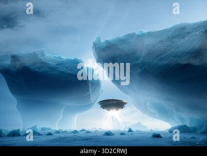 Illustration eines unbekannten Luftphänomens (UAP) in der Antarktis. Stockfoto