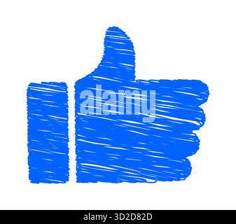 Blaue, gekritzelte Daumen nach oben wie ein Symbolvektor auf weißem Hintergrund, der Zustimmung, positives Feedback oder ein Konzept der Vereinbarung in kreativer Form darstellt Stock Vektor