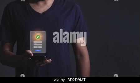 Junger Mann Hand mit Smartphone für mobile Zahlung, Online-Zahlung, Digital- und Online-Shopping, Bankkonto Telefon, mobiles Banking Stockfoto