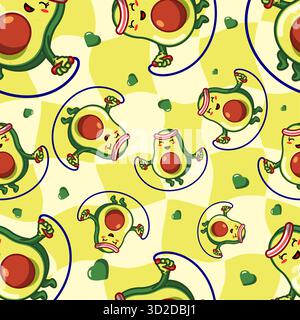Nahtlose Muster verspielte Avocados, die auf einem fröhlichen Vektor Illustration Cartoon Design arbeiten Stock Vektor