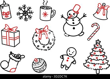Handgezeichnetes Weihnachtskritzelset mit festlichen Ikonen Stock Vektor