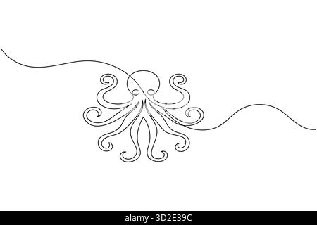 Oktopus durchgehende, einzeilige Zeichnung minimaler Meerestier-Illustration Stock Vektor