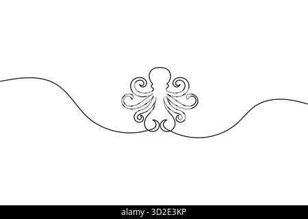 Oktopus durchgehende, einzeilige Zeichnung minimaler Meerestier-Illustration Stock Vektor