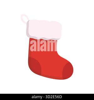 Ein roter Weihnachtsstrumpf mit weißem Bündchen und Aufhängeschlaufe, ideal für festliche Geschenkthemen, Weihnachtsdekoration und saisonale Feiertagsgrafiken. Stock Vektor