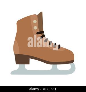 Traditioneller brauner Schlittschuh mit schwarzen Schnürsenkeln und silberner Klinge. Ideal für Wintersport, Skating-Ausrüstung und saisonale Designthemen. Stock Vektor