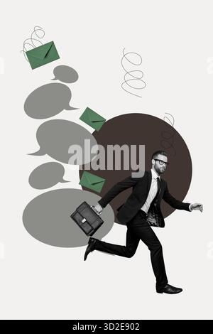 Collage von Personen, die über Geräte chatten, mit Sprechblasen Briefen, die das Konzept der digitalen Kommunikation im geschäftlichen Privatleben zeigen Stockfoto