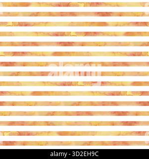 Nahtloses Muster mit horizontalen gelb-orangen Streifen. Aquarellabbildungen sind handgezeichnet und in kräftigen Farbtönen gehalten. Für die Gestaltung von Textilien Stockfoto