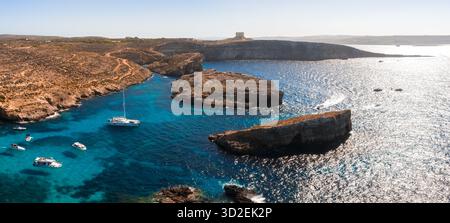 Panoramablick auf die Blaue Lagune, Comino Island, Malta Stockfoto