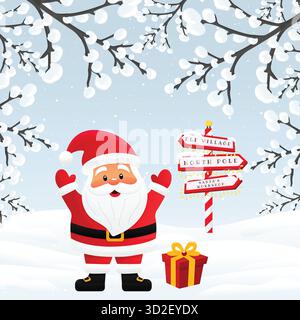 Niedlicher Weihnachtsmann Winterszene Nordpol Weihnachten Postkarte Vektor. Stock Vektor